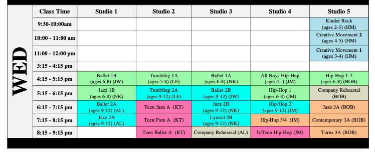 2021-2022 Class Schedule