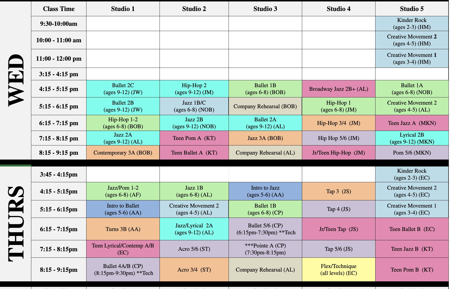 Class Schedule Fall 2022-2023